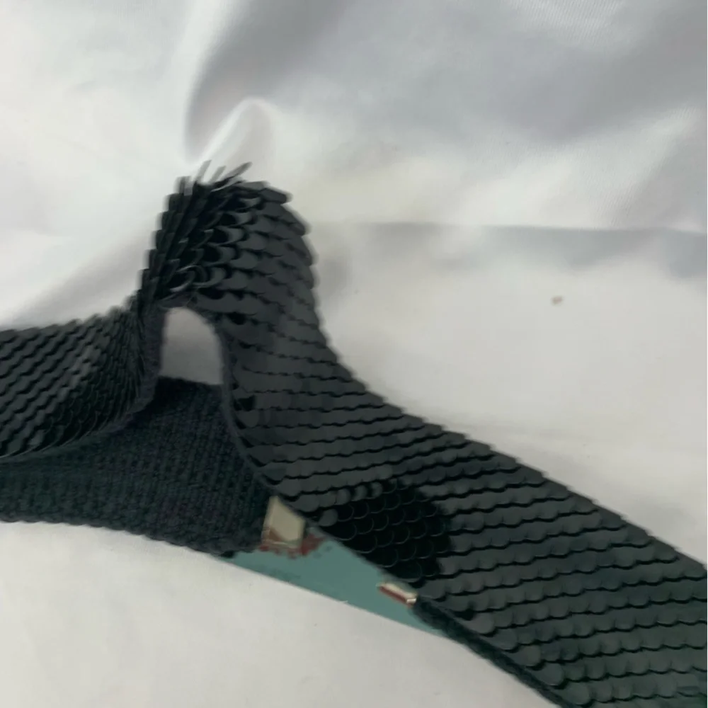 Silver Buckle Black Sequin Stretch‎ Elastic Belt 26” Like New